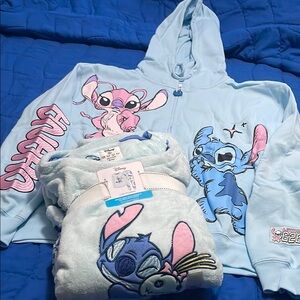 Disney Stitch and Angel Hoodie and Pajama Set New